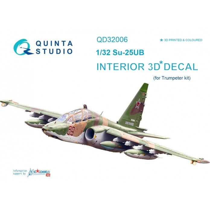 Intérieur imprimé en 3D et coloré sur papier décalcomanie Quinta Studio QD32006 Su-25UB (pour maquette Trumpeter) 1/32