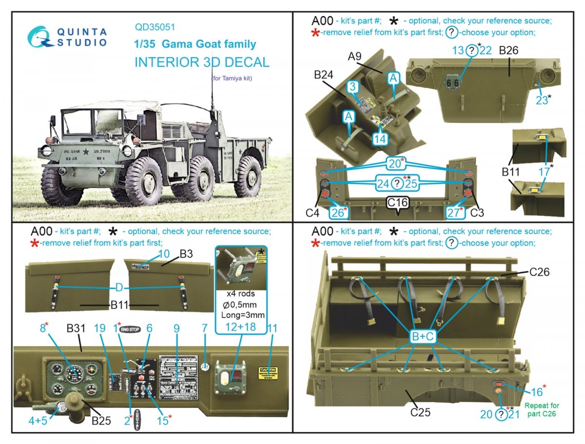 Quinta Studio QD35051 Gama Goat family 3D-Printed &amp;amp; colored Interior on decal paper (Tamiya) 1/35 – image 2