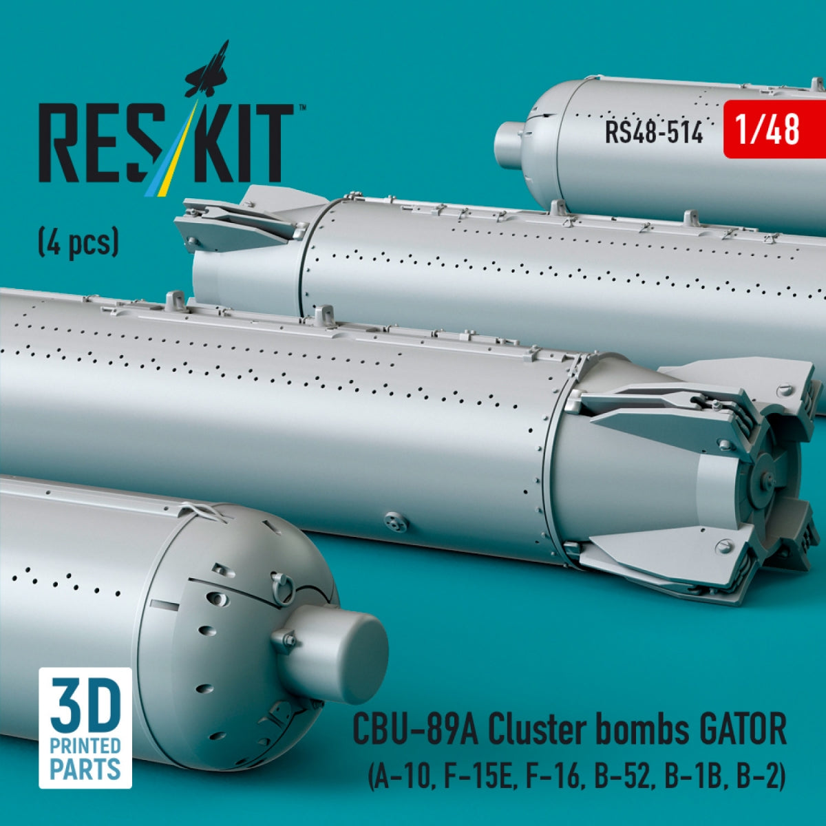 RESKIT RS48-0514 CBU-89A cluster bombs GATOR (4 pcs) (3D Printed) 1/48 – zdjęcie 2