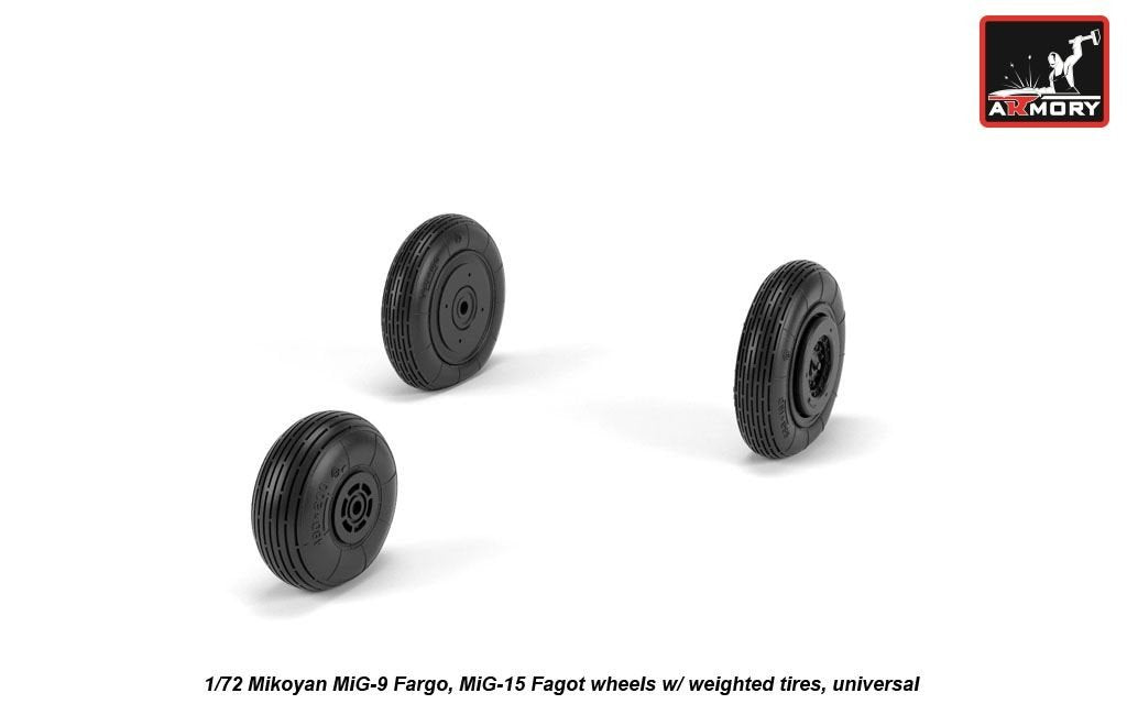 Armory Models AW72053 Mikoyan MiG-9 Fargo / MiG-15 Fagot (early) wheels w/ weighted tires 1/72 – imagen 2