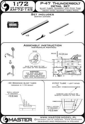 Master AM-72-145 P-47 Thunderbolt - kit de détails - armement, tube de Pitot, viseur 1/72 – image 3