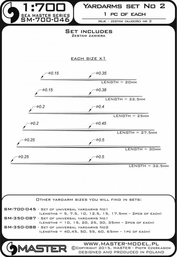 Master SM-700-046 Set of universal yardarms No2 (lengths = 20, 22.5, 25, 27.5, 30, 32.5mm - 1pc of each) 1/700 – Bild 3