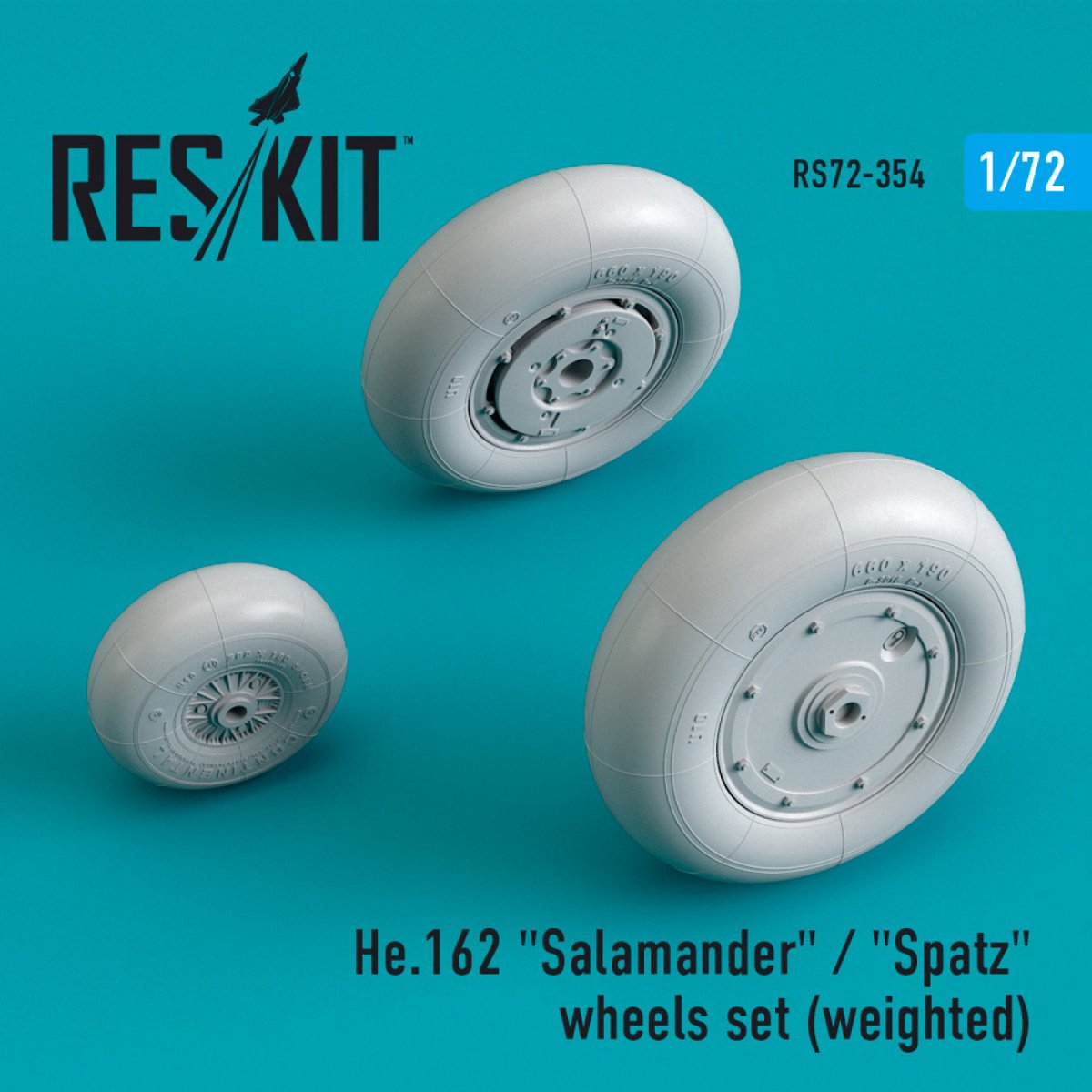 RESKIT RS72-0354 HE.162 « SALAMANDER » / « SPATZ » JEU DE ROUES (LESTÉ) 1/72
