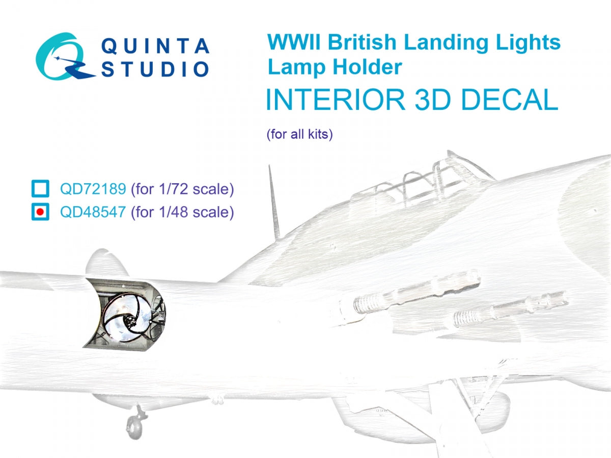 Quinta Studio QD48547 Lamp holder for WWII British landing lights 3D-Printed &amp; colored Interior on decal paper (All kits) 1/48