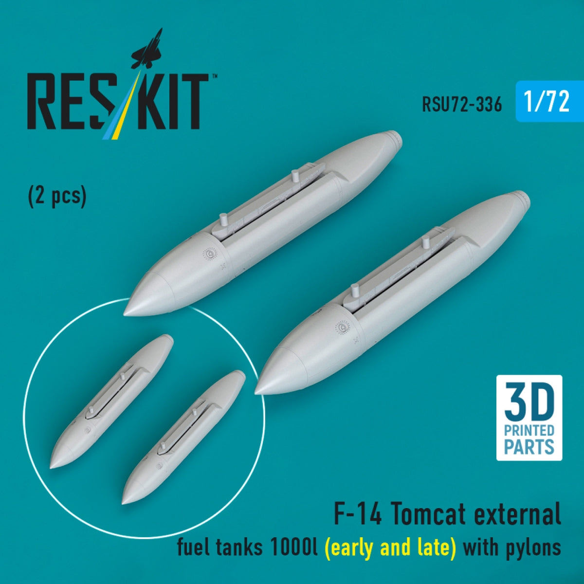 RESKIT RSU72-0336 F-14 Tomcat external fuel tanks 1000l (early and late) with pylons (2 pcs) (3D Printed) 1/72