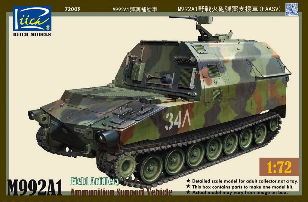 Véhicule de soutien en munitions d&amp;#39;artillerie de campagne Riich RT72003 M992A1 (1/72)