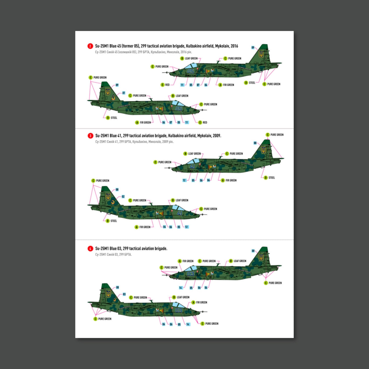 RESKIT RSB48-0006 Su-25 Frogfoot Clover (BLUE 03, 05, 41, 45) Ukrainian Air Forces (Main Decals with Stencils)1/48