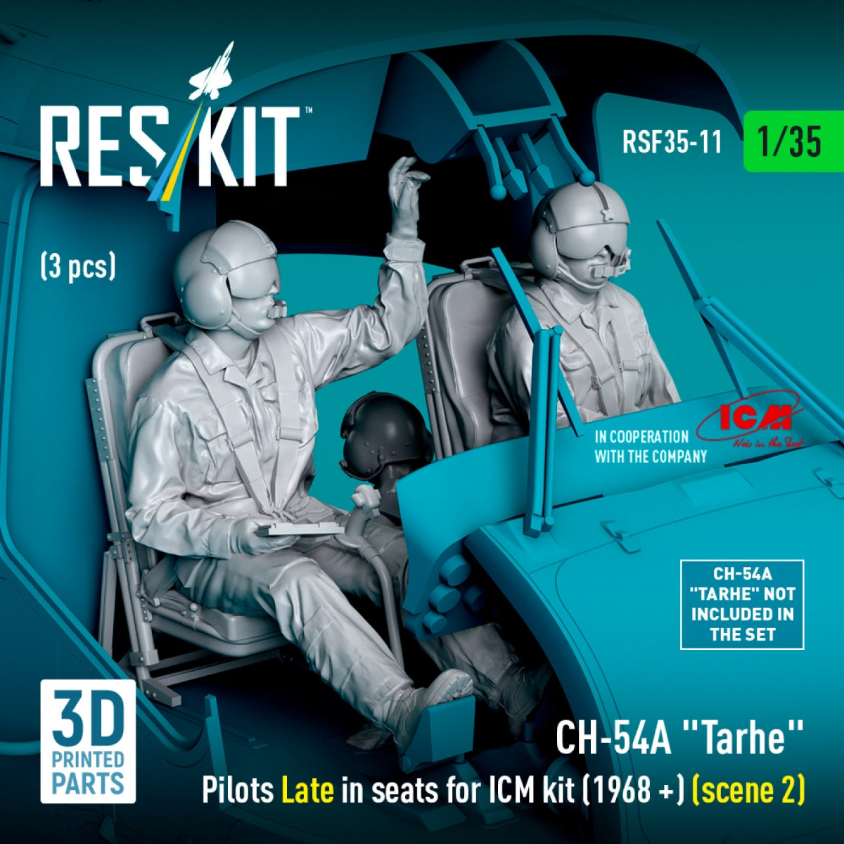 RESKIT RSF35-0011 CH-54A &amp;quot;Tarhe&amp;quot; Pilots Late in seats for ICM kit (1968 +) (scene 2) (3 pcs) (3D Printed) 1/35 – immagine 2