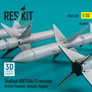 RESKIT RS32-0520 Skyflash (RB71/Av.71) missiles (4 pcs) (3D Printed) 1/32 – immagine 3