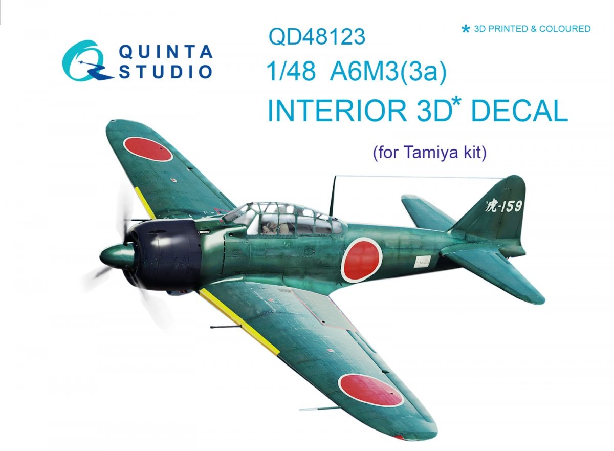 Quinta Studio QD48123 A6M3 3D-Printed &amp;amp; coloured Interior on decal paper (for Tamiya kit) 1/48