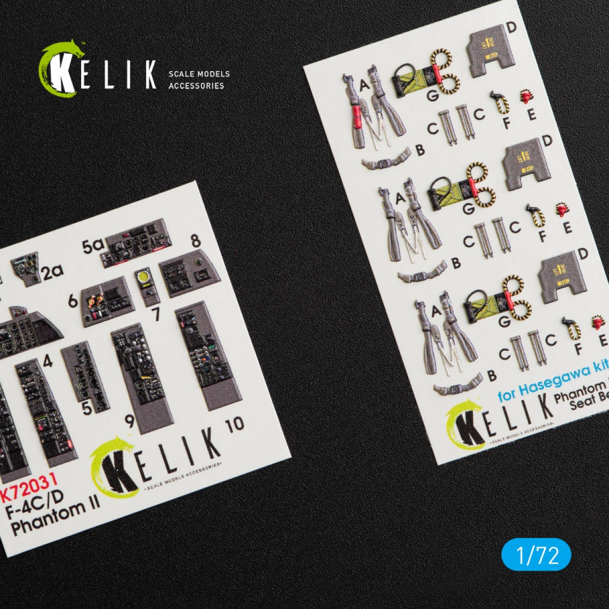KELIK K72031 F-4(C,D) "PHANTOM II" INTERIOR 3D DECALS FOR HASEGAWA KIT 1/72