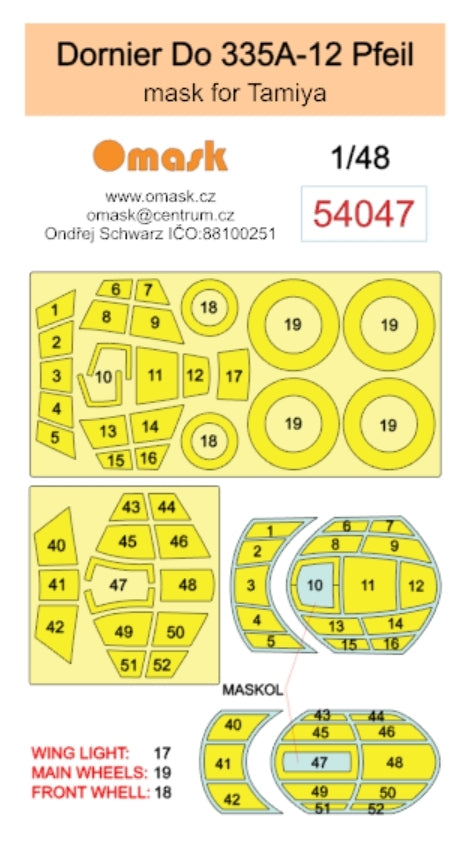 Omask 54047 Dornier Do 335A-12 Pfeil mask (for Tamiya) 1/48 – imagen 2