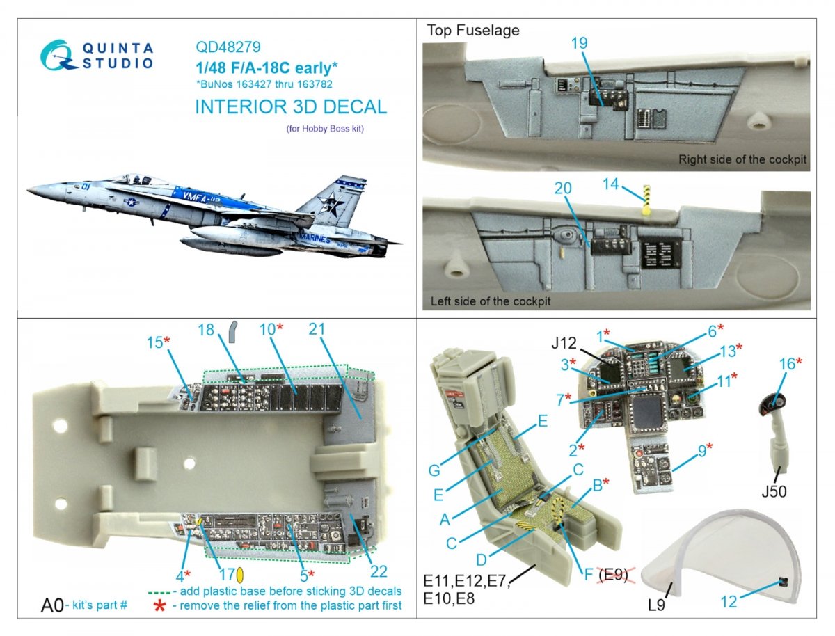 Quinta Studio QD48279 F/A-18C early 3D-Printed &amp;amp; coloured Interior on decal paper (HobbyBoss) 1/48 – immagine 2