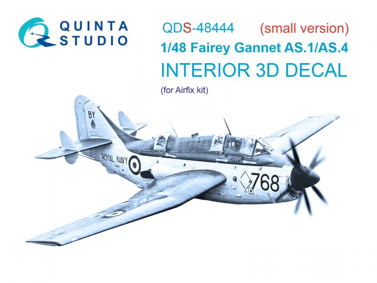 Quinta Studio QDS-48444 Fairey Gannet AS.1_AS.4 3D-Printed coloured Interior on decal paper (Airfix) (Small version) 1/48