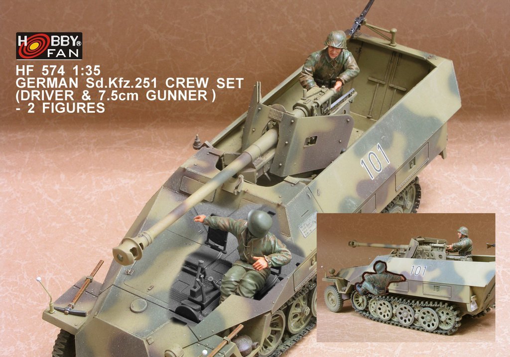 Hobby Fan HF574 GERMAN Sd.Kfz 251 CREW SET (DRIVER &amp; 7.5cm GUNNER)-2FIGURES