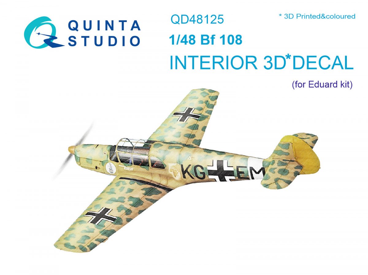 Intérieur imprimé en 3D et coloré sur papier décalcomanie Quinta Studio QD48125 Bf108 (Eduard) 1/48 