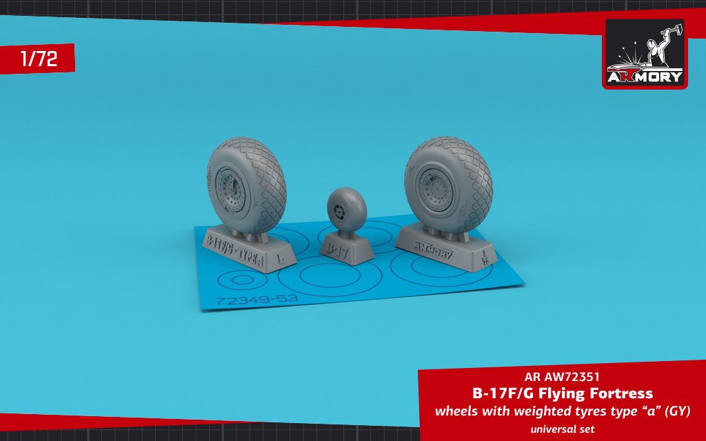 Armory Models AW72351 B-17F/G Flying Fortress wheels w/ weighted tires type “a” (GY) 1/72