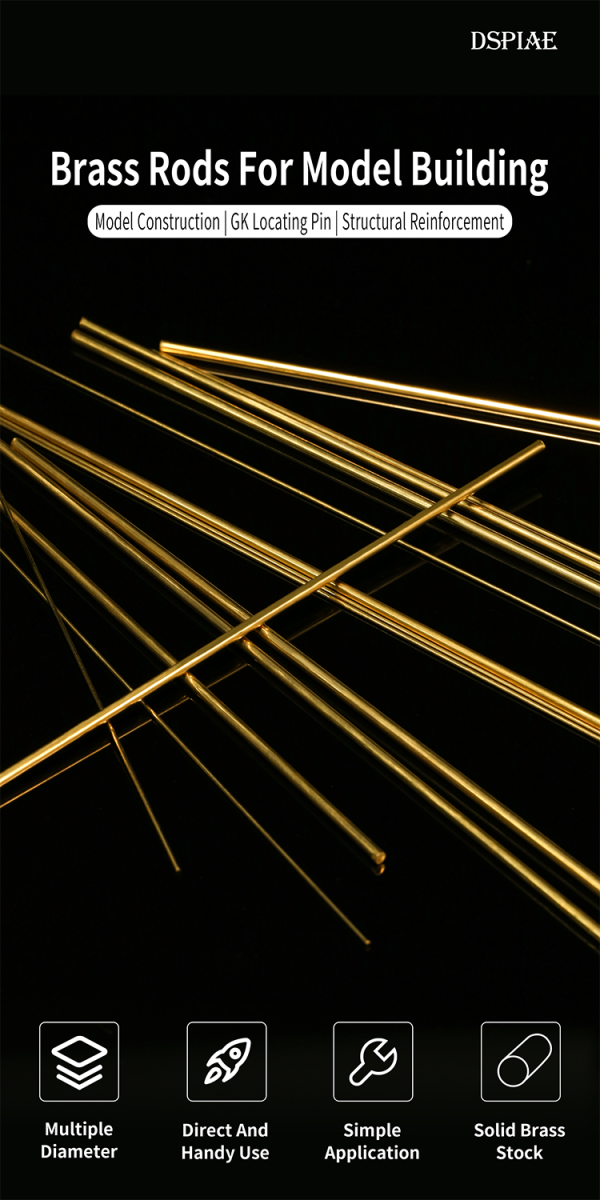 DSPIAE BB-2.0 Brass Rods For Model Building 2.0mm (6 PCS) / Copper Rods