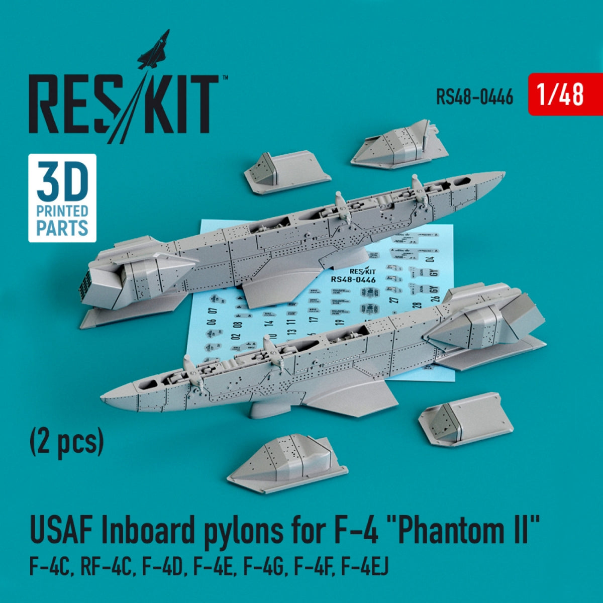 RESKIT RS48-0446 PYLÔNES INTÉRIEURS USAF POUR F-4 « PHANTOM II » (2 PIÈCES) (IMPRIMÉ EN 3D) 1/48