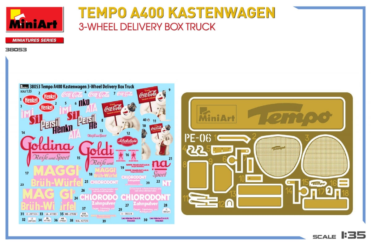 MiniArt 38053 TEMPO A400 KASTENWAGEN 3-WHEEL DELIVERY BOX TRUCK 1/35 – Bild 2