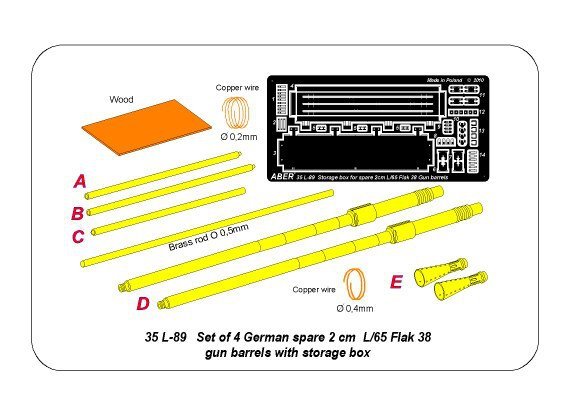 Aber 35L-089 Set of 2 German 2cm L/65 gun barrel for Flak 38 with storage box 1/35 – immagine 14