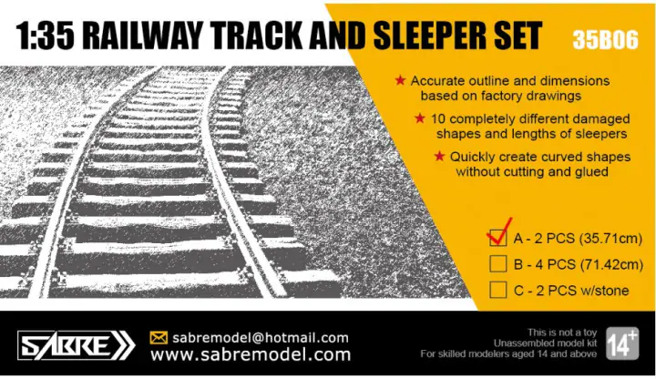 Sabre 35B06-A Railway Track &amp;amp; Sleeper Set (2 x 35,71 cm) 1/35