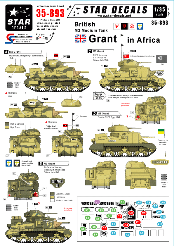 Star Decals 35-893 M3 Grant britannique en Afrique 1/35