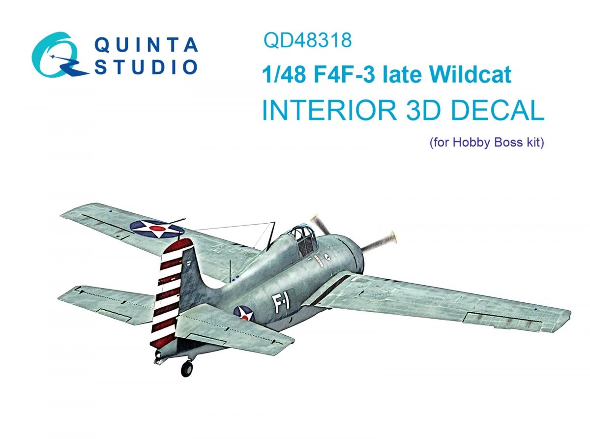 Quinta Studio QD48318 F4F-3 late 3D-Printed &amp;amp; coloured Interior on decal paper (Hobby Boss) 1/48