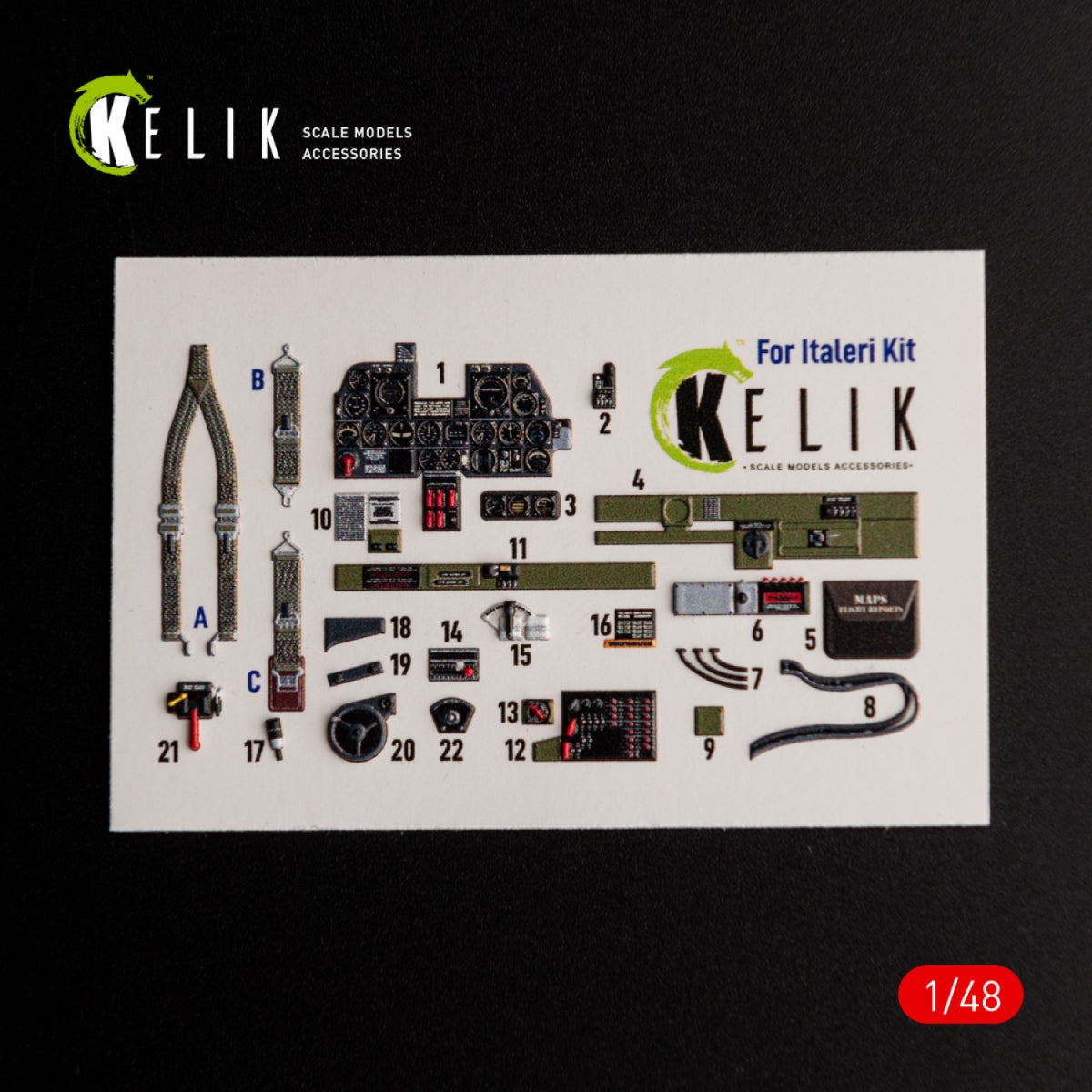 KELIK K48016 Р-47D "Thunderbolt" interior 3D decals for Italeri/Academy kit 1/48