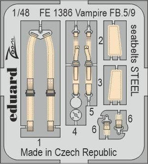 Eduard FE1386 Vampire FB.5/9 seatbelts STEEL Airfix 1/48