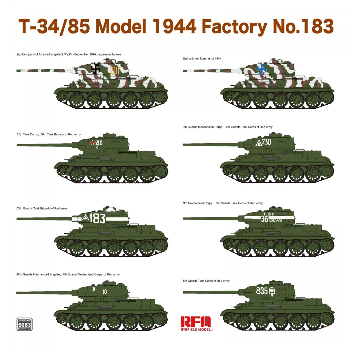 Rye Field Model 5083 T-34/85 Model 1944 Factory No.183 1/35 – imagen 4