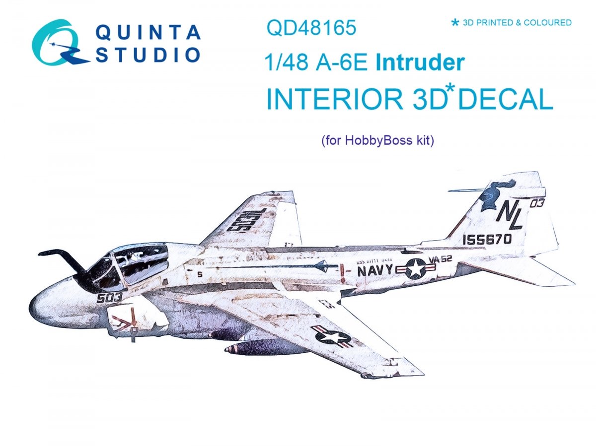 Intérieur imprimé en 3D et coloré sur papier décalcomanie Quinta Studio QD48165 A-6E Intruder (pour kit HobbyBoss) 1/48