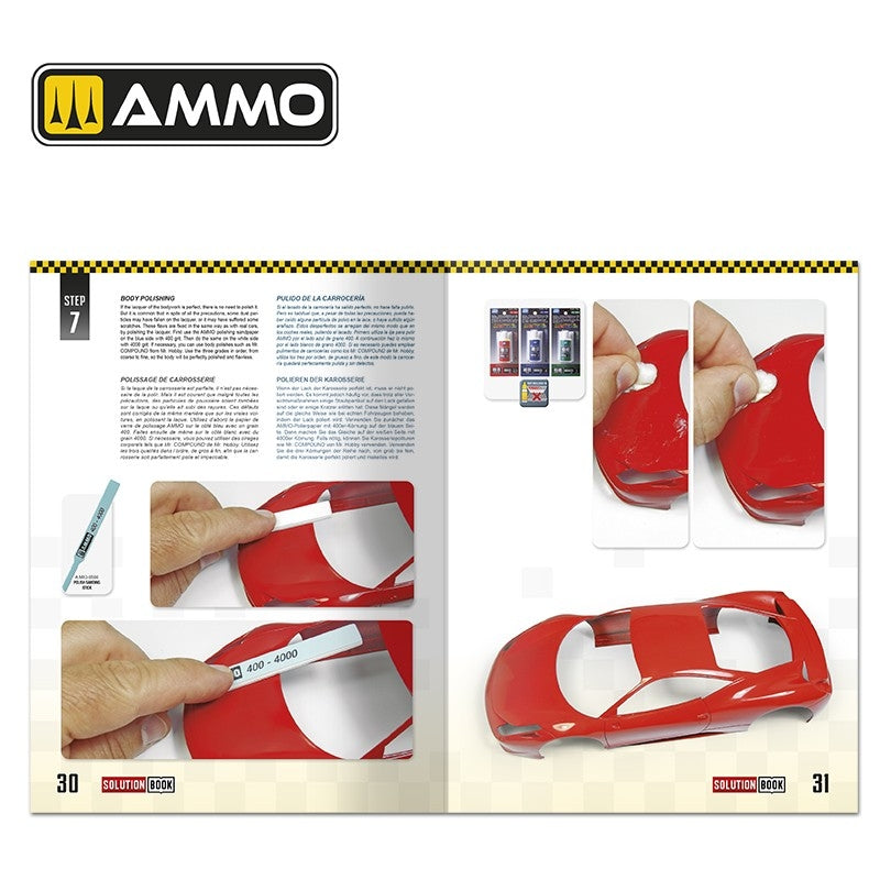 AMMO de Mig Jimenez 6604 SOLUTION BOOK 24 – Comment peindre et laquer des voitures miniatures (Livre multilingue) – image 5