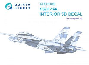 Quinta Studio QDS-32098 F-14A 3D-Printed &amp;amp; coloured Interior on decal paper ( Trumpeter ) (Small version) 1/32