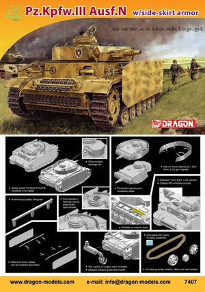 Dragon 7407 Pz.Kpfw.III Ausf.N w/side-skirt armor 1/72 – imagen 3