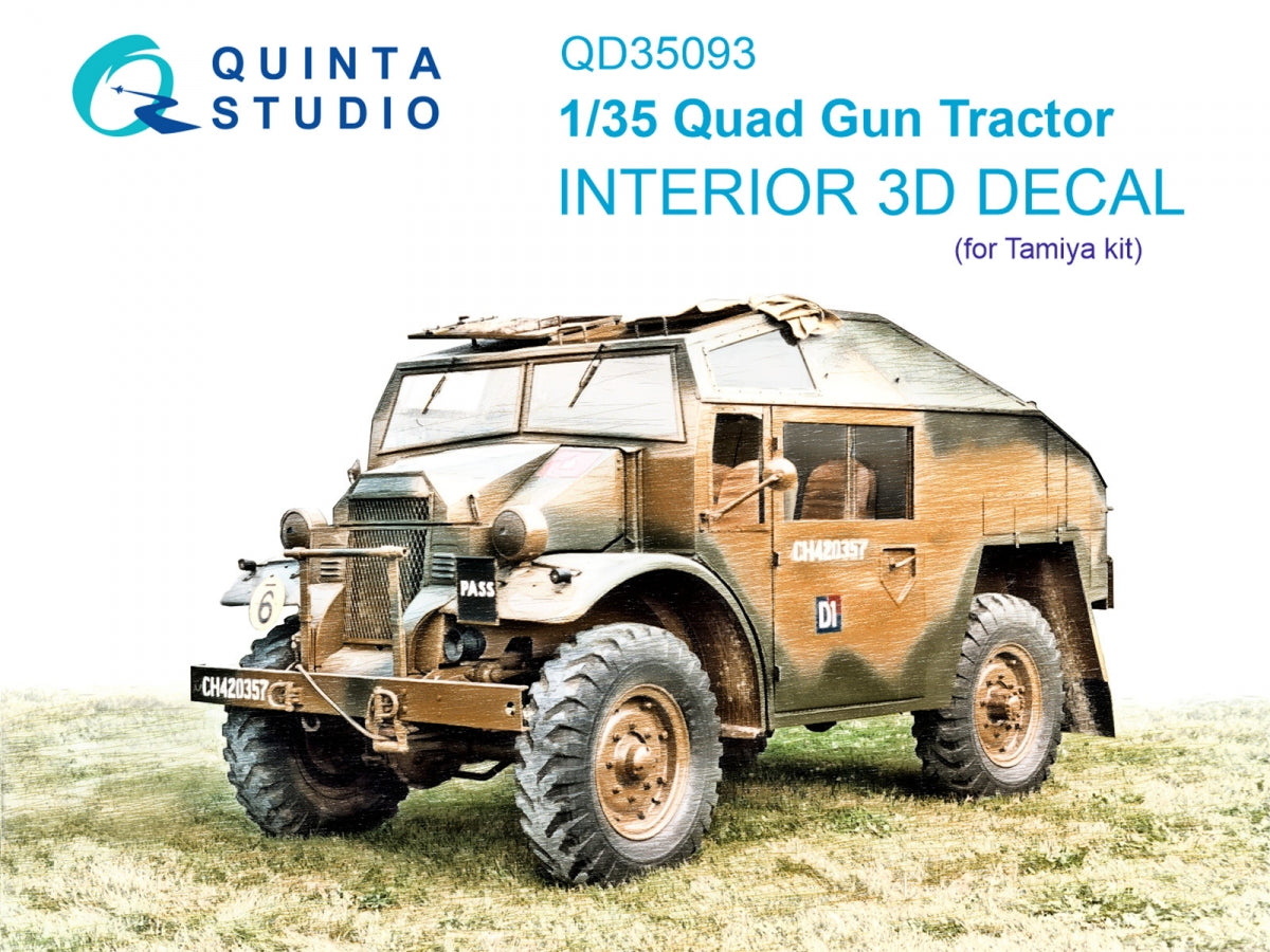 Intérieur imprimé en 3D et coloré sur papier décalcomanie pour le tracteur Quad Gun de Quinta Studio QD35093 (Tamiya) à l&amp;#39;échelle 1/35