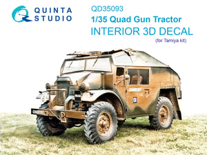 Intérieur imprimé en 3D et coloré sur papier décalcomanie pour le tracteur Quad Gun de Quinta Studio QD35093 (Tamiya) à l&amp;#39;échelle 1/35