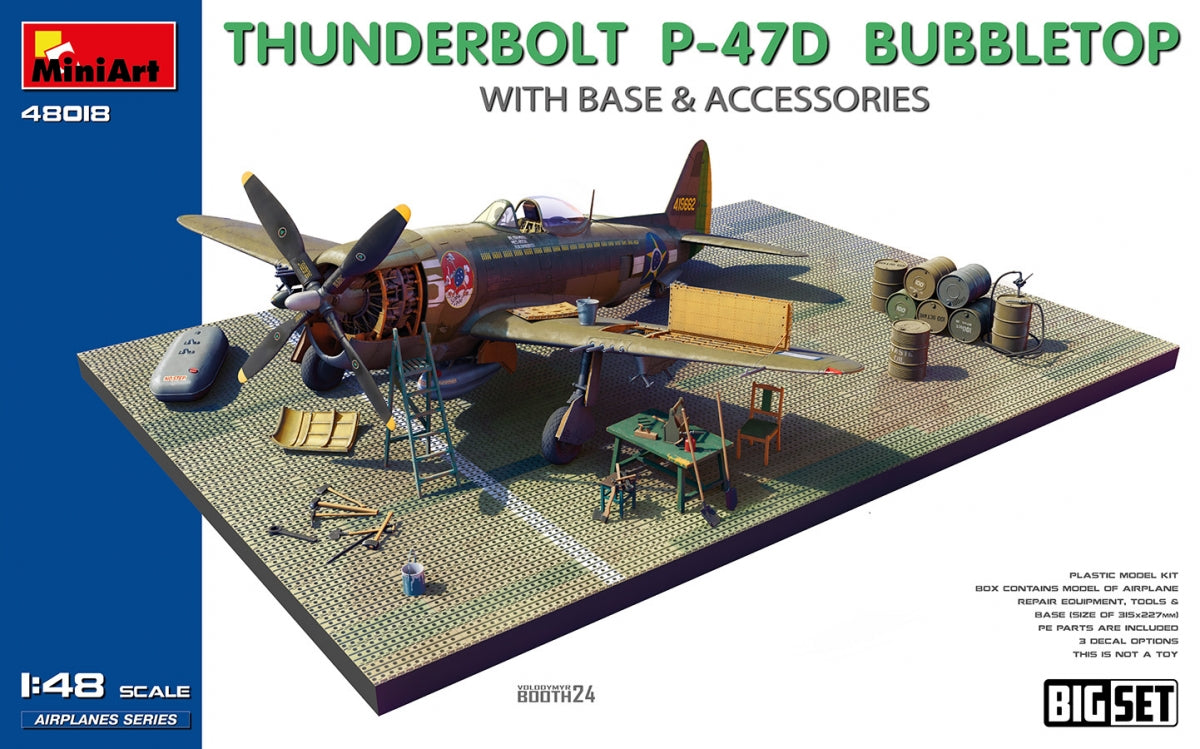 MiniArt 48018 THUNDERBOLT P-47D BUBBLETOP WITH BASE & ACCESSORIES. BIG SET 1/48