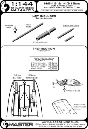 Master AM-144-026 MiG-15, MiG 15 bis -końcówki luf, podstawa anteny i Rurka Pitota 1/144 – imagen 3