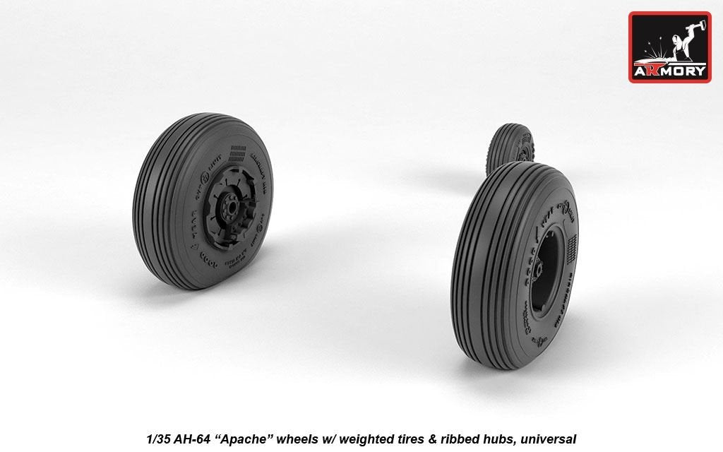 Armory Models AW35305 AH-64 Apache wheels w/ weighted tires, ribbed hubs 1/35 – imagen 4