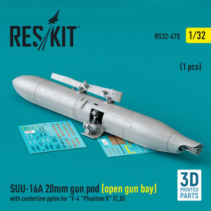 RESKIT RS32-0470 SUU-16A 20mm gun pod (open gun bay) with centerline pylon for F-4 Phantom II (C,D) (1 pcs) (3D Printed) 1/32 – imagen 2