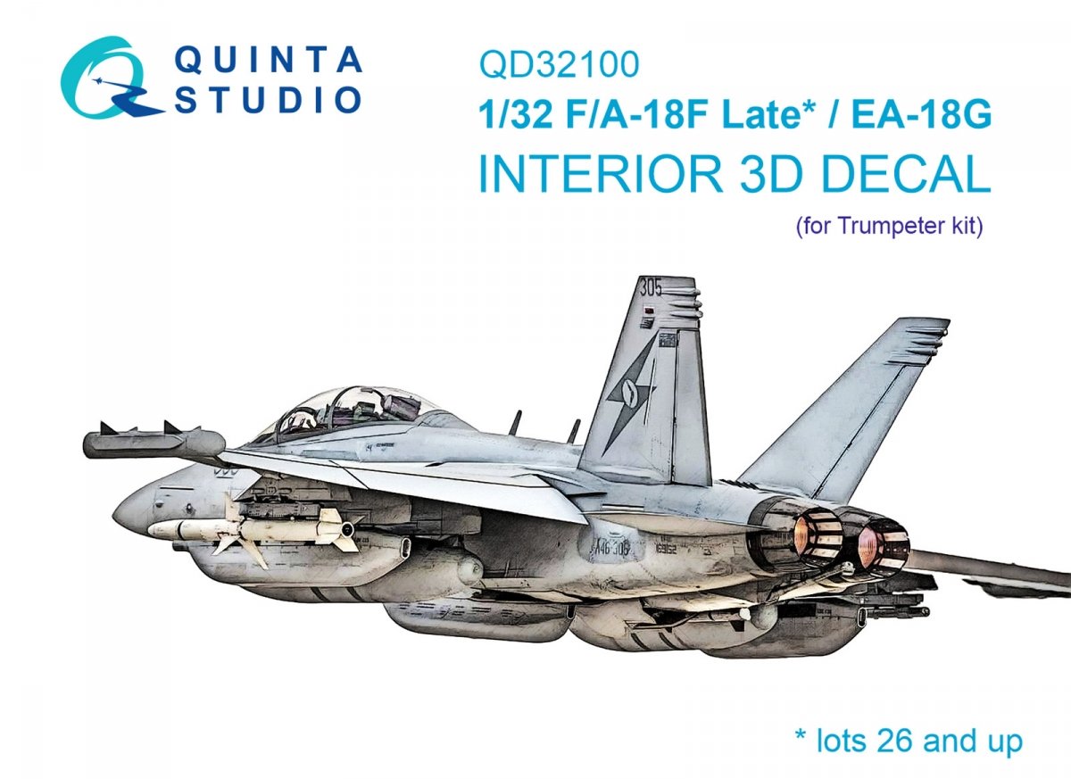 Intérieur imprimé en 3D et coloré sur papier décalcomanie Quinta Studio QD32100 F/A-18F tardif / EA-18G (Trumpeter) 1/32