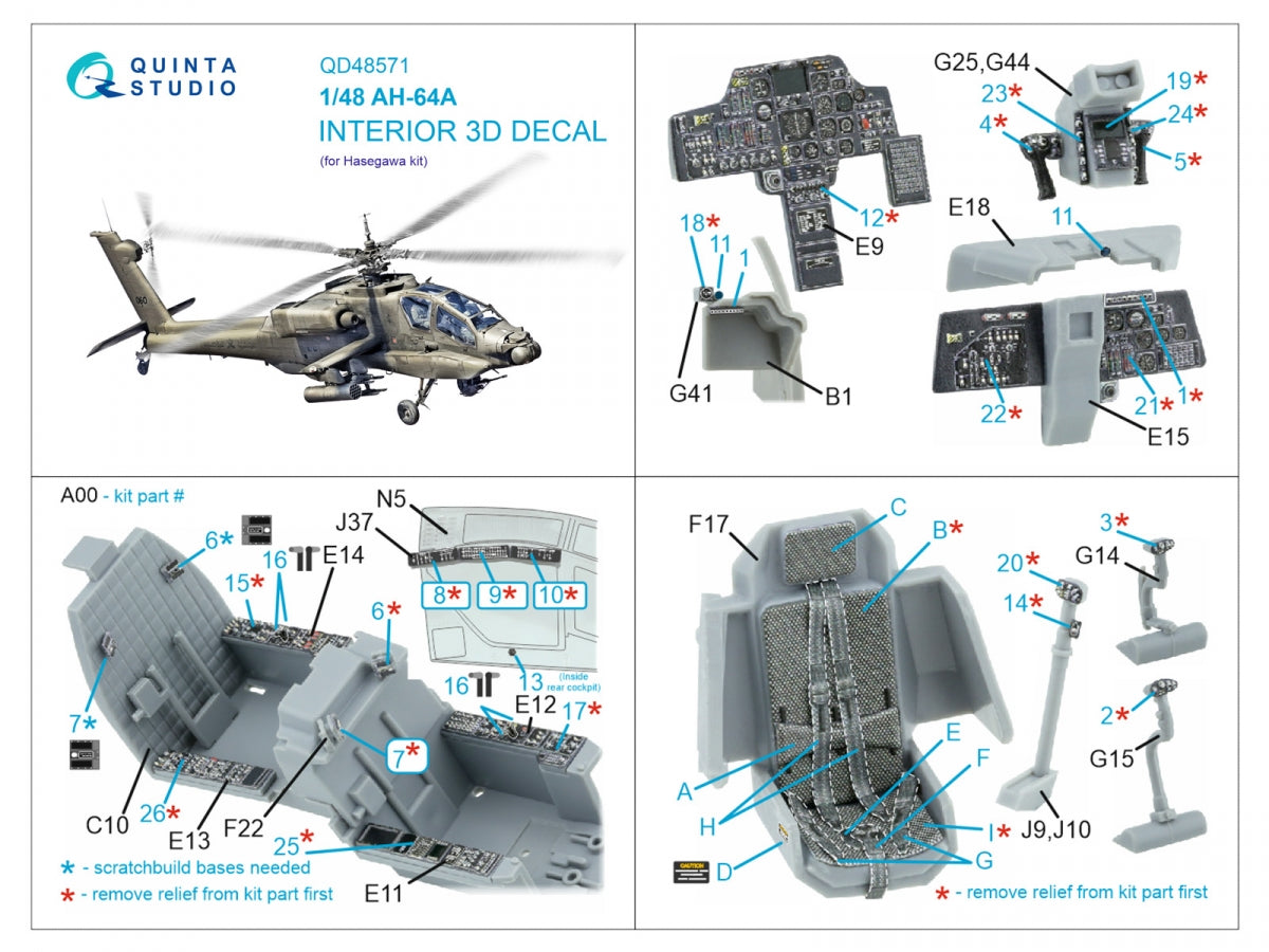 Quinta Studio QD48571 AH-64A 3D-Printed &amp;amp; coloured Interior on decal paper (Hasegawa) 1/48 – Bild 12