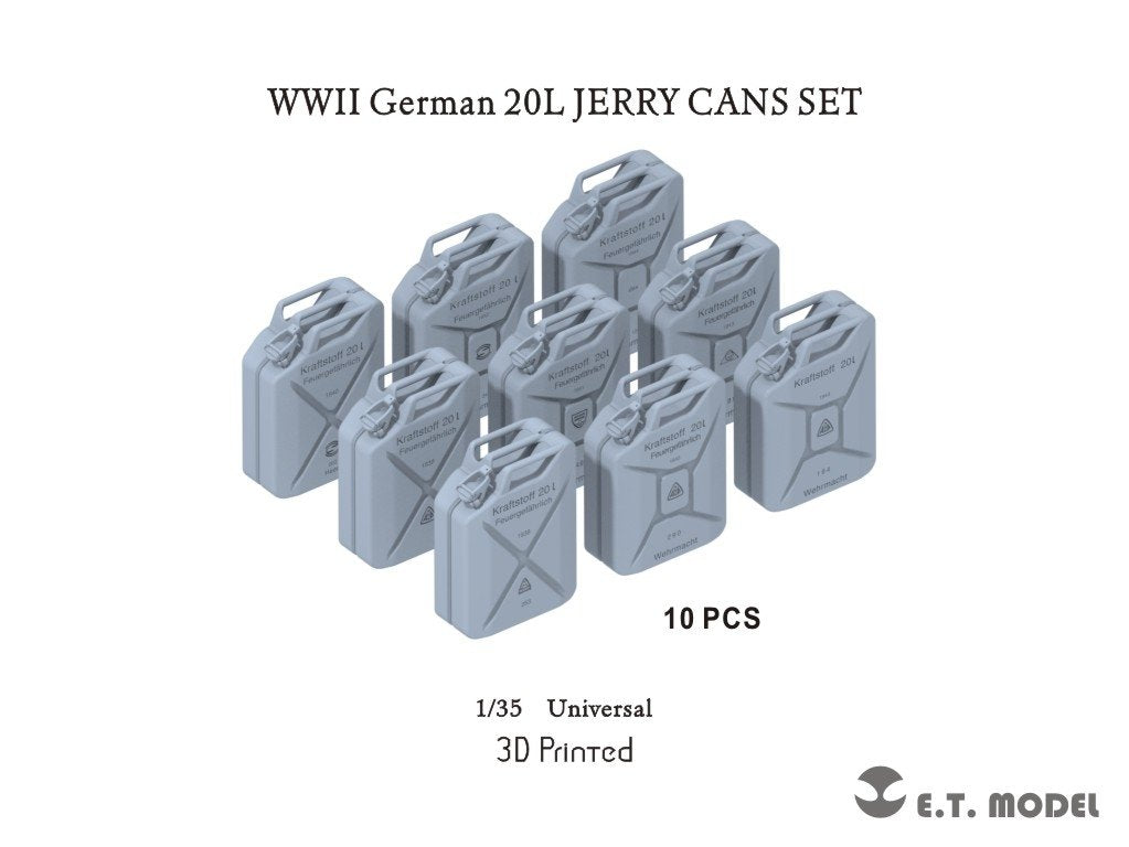 Ensemble de jerricans allemands de 20 L ET Model P35-242 de la Seconde Guerre mondiale (impression 3D) à l'échelle 1/35