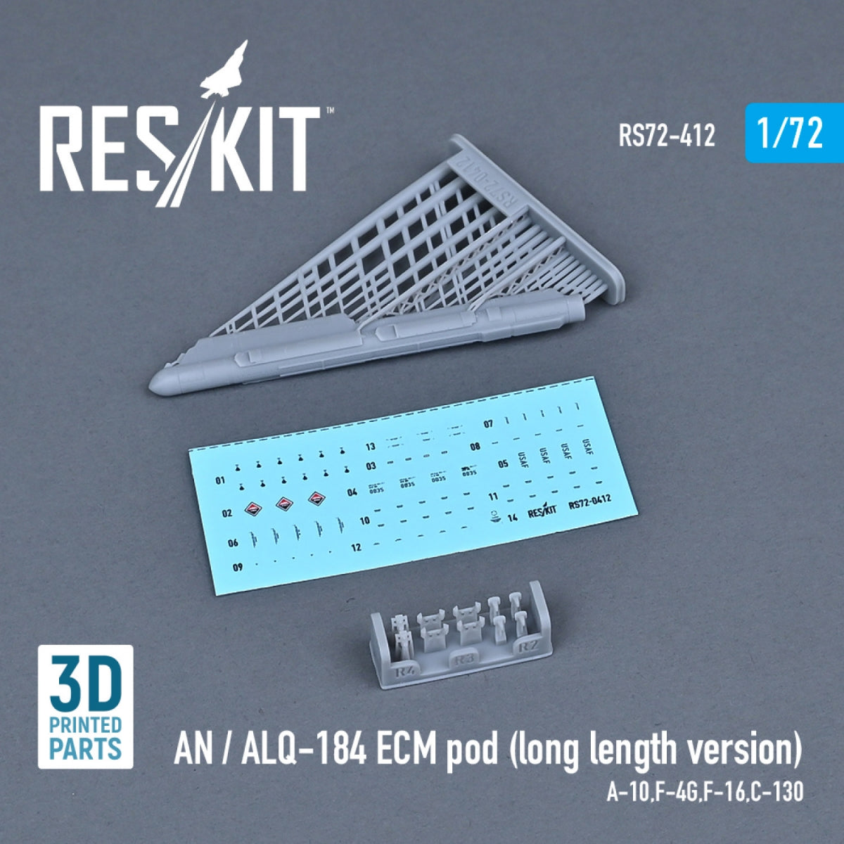 RESKIT RS72-0412 AN / ALQ-184 ECM POD (LONG LENGTH VERSION) (3D PRINTED) 1/72 – imagen 2
