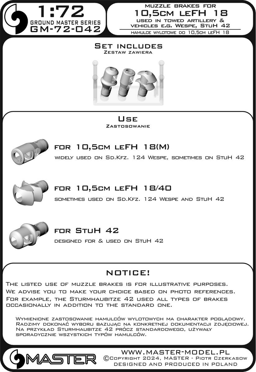Kit de frein de bouche Master GM-72-042 pour obusiers allemands de 10,5 cm leFH 18(M), leFH 18/40, StuH 42 (utilisé pour les obusiers tractés et sur véhicules, par exemple Wespe, StuH 42) 1/72 – image 8