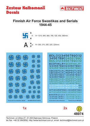 Techmod 48074 - Finnish Air Force Swastikas and Serials 1944-45 1/48 – imagen 2