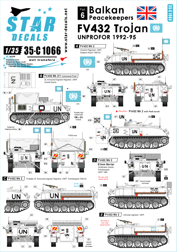 Star Decals 35-C1066 FV432 Trojan. FORCE PRÉPRODUCTIVE DE L&amp;#39;ONU en Bosnie (1992-1995) - Maquette au 1/35