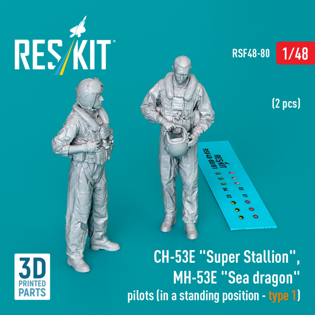 RESKIT RSF48-0080 Pilotes de CH-53E « Super Stallion » et MH-53E « Sea Dragon » (position debout - type 1) (2 pièces) (Impression 3D) 1/48