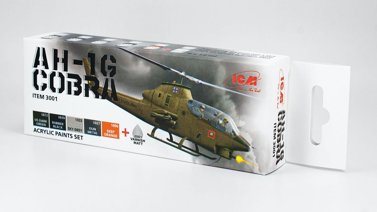 ICM 3001 Acrilyc paint set for ICM Bell AH-1G Cobra US Attack Helicopter 6x12ml – imagen 2